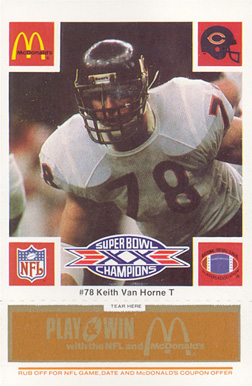 1986 McDonald's Bears Keith Van Horne #78 Football Card