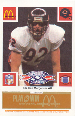 1986 McDonald's Bears Ken Margerum #82 Football Card