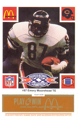 1986 McDonald's Bears Emery Moorehead #87 Football Card