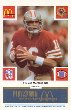 1986 McDonald's 49ers Joe Montana #16 Football Card