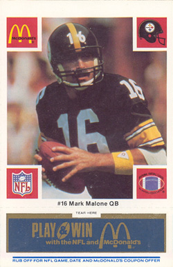 1986 McDonald's Steelers Mark Malone #16 Football Card