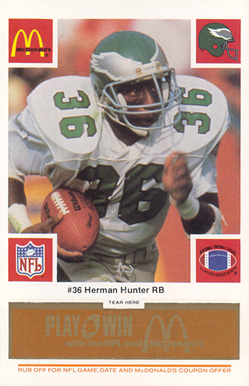 1986 McDonald's Eagles Herman Hunter #36 Football Card