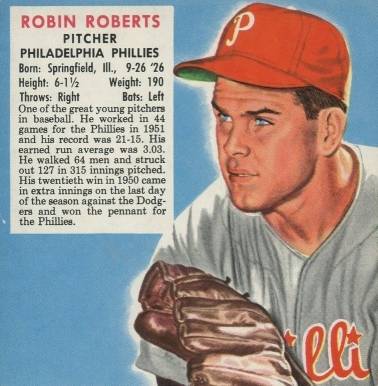 1952 Red Man Tobacco Robin Roberts #18n Baseball Card