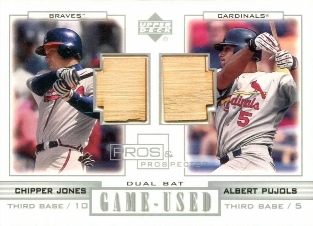2001 Upper Deck Pros & Prospects Dual Bat Chipper Jones/Albert Pujols #PP-JP Baseball Card