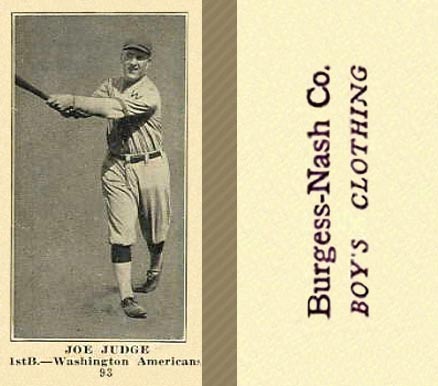 1916 Burgess-Nash Joe Judge #93 Baseball Card
