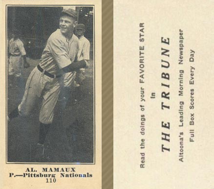 1916 Altoona Tribune Al. Mamaux #110 Baseball Card