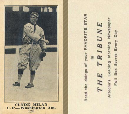 1916 Altoona Tribune Clyde Milan #120 Baseball Card