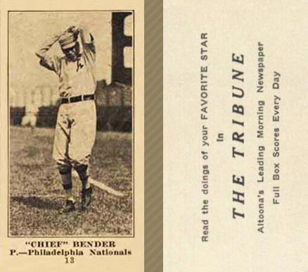 1916 Altoona Tribune Chief Bender #13 Baseball Card