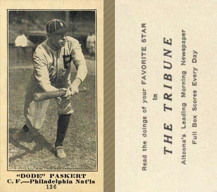 1916 Altoona Tribune Dode Paskert #136 Baseball Card