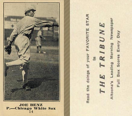 1916 Altoona Tribune Joe Benz #14 Baseball Card
