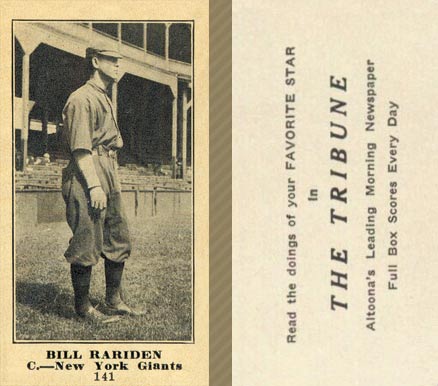 1916 Altoona Tribune Bill Rariden #141 Baseball Card