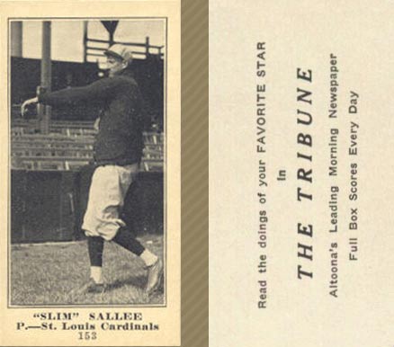 1916 Altoona Tribune Slim Sallee #153 Baseball Card