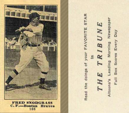 1916 Altoona Tribune Fred Snodgrass #166 Baseball Card