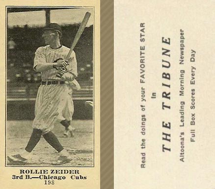 1916 Altoona Tribune Rollie Zeider #198 Baseball Card