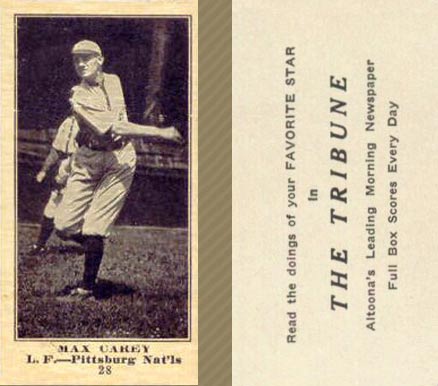 1916 Altoona Tribune Max Carey #28 Baseball Card