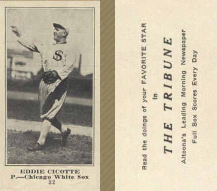 1916 Altoona Tribune Eddie Cicotte #32 Baseball Card