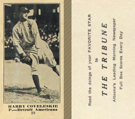 1916 Altoona Tribune Harry Coveleskie #39 Baseball Card