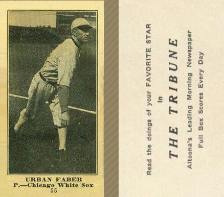 1916 Altoona Tribune Urban Faber #55 Baseball Card