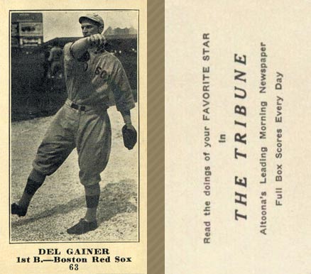 1916 Altoona Tribune Del Gainer #63 Baseball Card