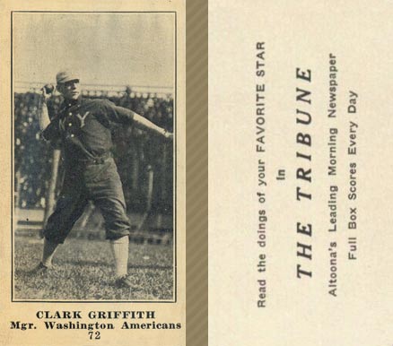 1916 Altoona Tribune Clark Griffith #72 Baseball Card