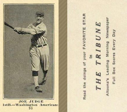 1916 Altoona Tribune Joe Judge #93 Baseball Card