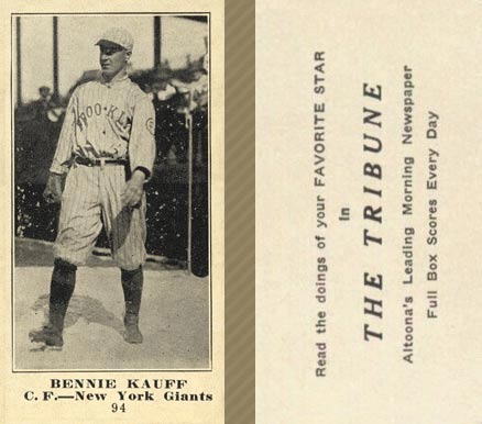 1916 Altoona Tribune Bennie Kauff #94 Baseball Card