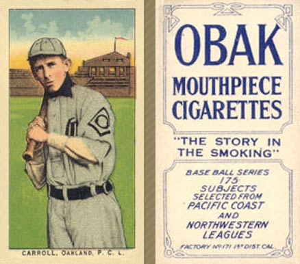 1910 Obak Carroll. Oakland. P.C.L. # Baseball Card