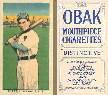 1910 Obak Burrell, Vernon. P.C.L. # Baseball Card