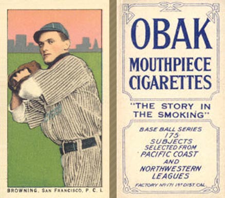 1910 Obak Browning, San Francisco P.C.L. # Baseball Card