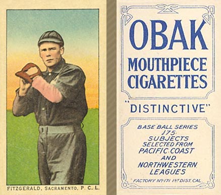 1910 Obak Fitzgerald, Sacramento. P.C.L. # Baseball Card