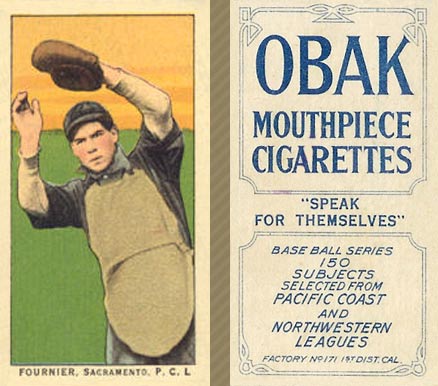 1910 Obak Fournier. Sacramento. P.C.L. # Baseball Card
