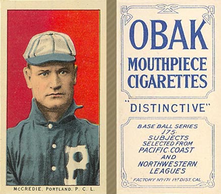 1910 Obak McCredie, Portland. P.C.L. # Baseball Card
