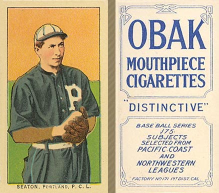 1910 Obak Seaton. Portland. P.C.L. #138 Baseball Card