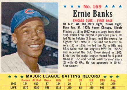 1963 Post Cereal Ernie Banks #169 Baseball Card