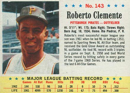 1963 Post Cereal Roberto Clemente #143 Baseball Card