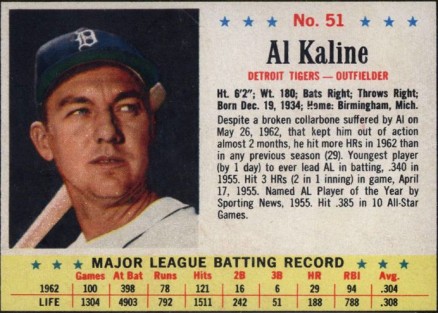 1963 Post Cereal Al Kaline #51 Baseball Card