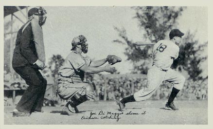 1936 National Chicle Fine Pens Joe DiMaggio slams it. Ericson catching #35 Baseball Card