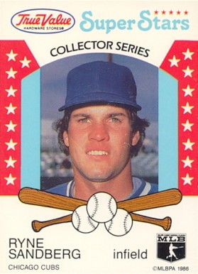 1986 True Value Perforated Ryne Sandberg #14 Baseball Card