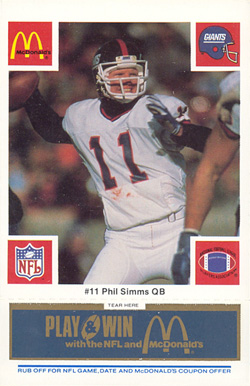 1986 McDonald's Giants Phil Simms #11 Football Card