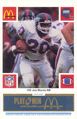 1986 McDonald's Giants Joe Morris #20 Football Card