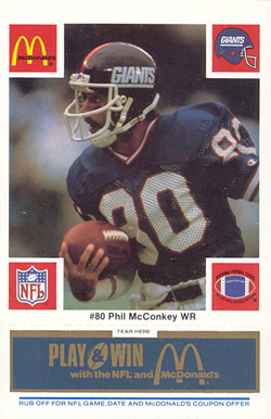 1986 McDonald's Giants Phil McConkey #80 Football Card