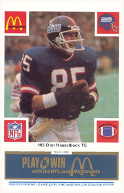 1986 McDonald's Giants Don Hasselbeck #85 Football Card