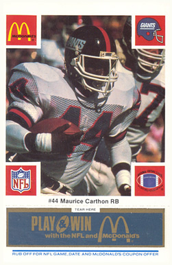 1986 McDonald's Giants Maurice Carthon #44 Football Card