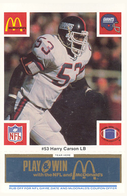 1986 McDonald's Giants Harry Carson #53 Football Card