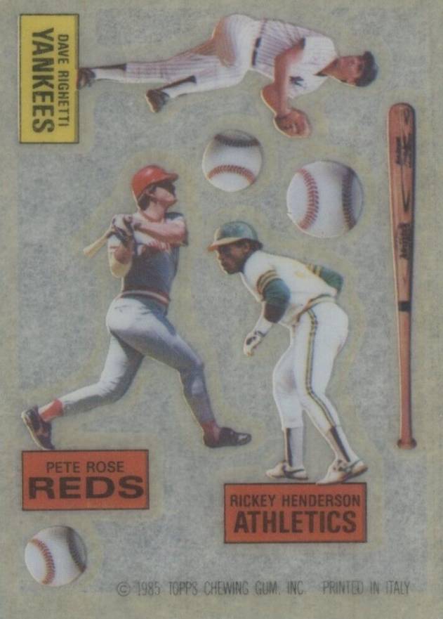 1985 Topps Rub Downs Righetti/Rose/Henderson # Baseball Card