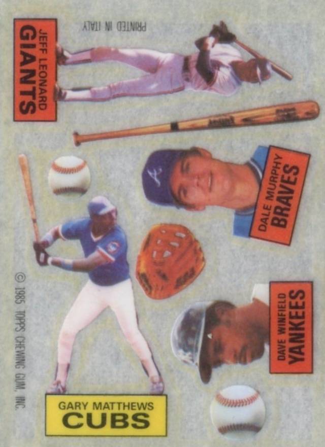 1985 Topps Rub Downs Winfield/Matthews/Murphy/Leonard # Baseball Card