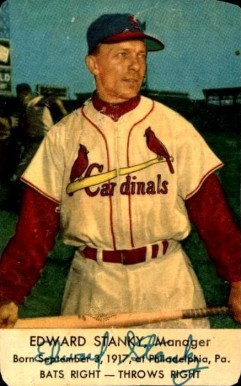 1953 Hunter Wieners Cardinals-Hand Cut Edward Stanky # Baseball Card