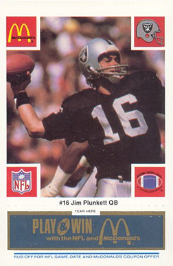 1986 McDonald's Raiders Jim Plunkett #16 Football Card