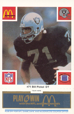 1986 McDonald's Raiders Bill Pickel #71 Football Card