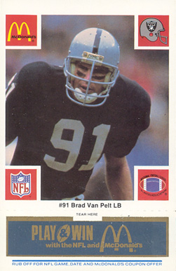 1986 McDonald's Raiders Brad Van Pelt #91 Football Card